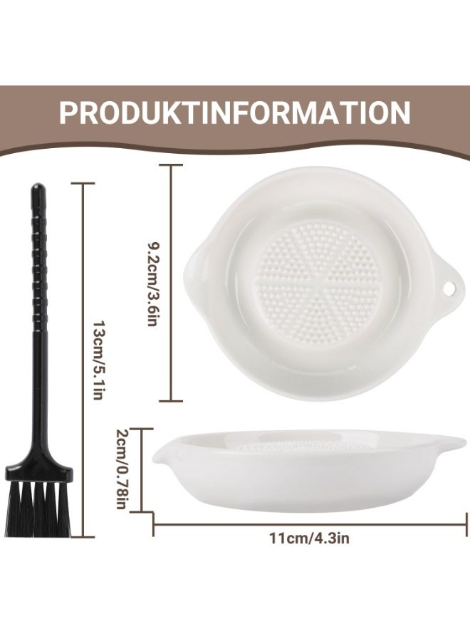 kunshao Ceramic Ginger Garlic Grater, Round White with Cleaning Brush, for Onion Vegetable Cheese Turmeric, Kitchen Tool - Image 2